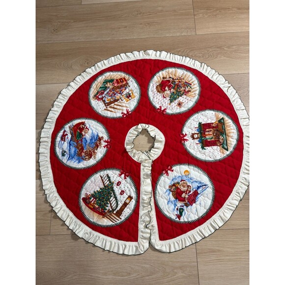 VTG Vip Cranston Christmas Tree Skirt A Visit From St Nicholas 35" Handmade - Picture 1 of 13